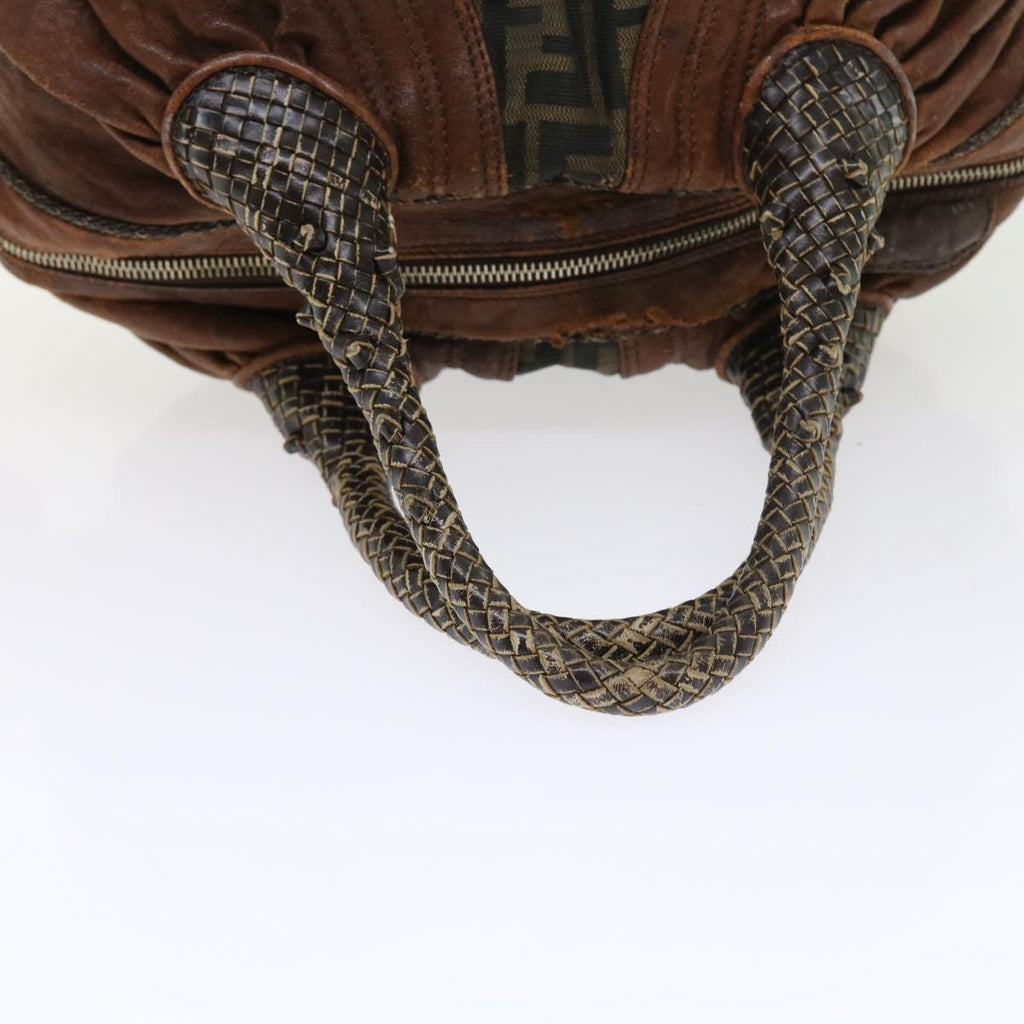 FENDI Zucca Canvas Spy Hand Bag Nylon Leather Brownbs8264