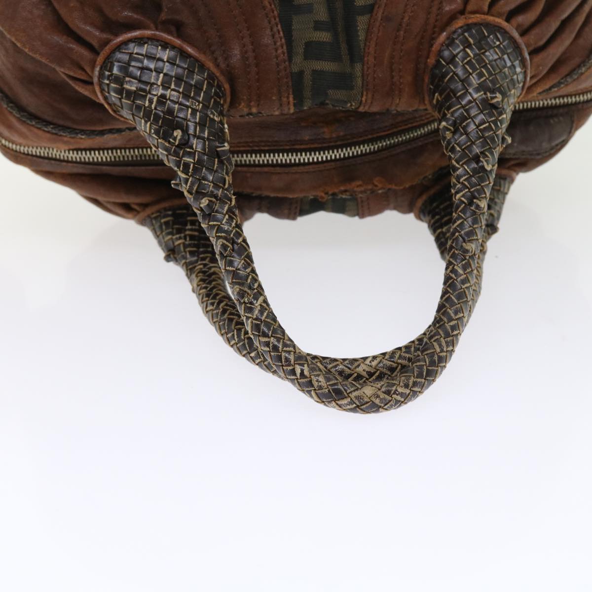 FENDI Zucca Canvas Spy Hand Bag Nylon Leather Brownbs8264