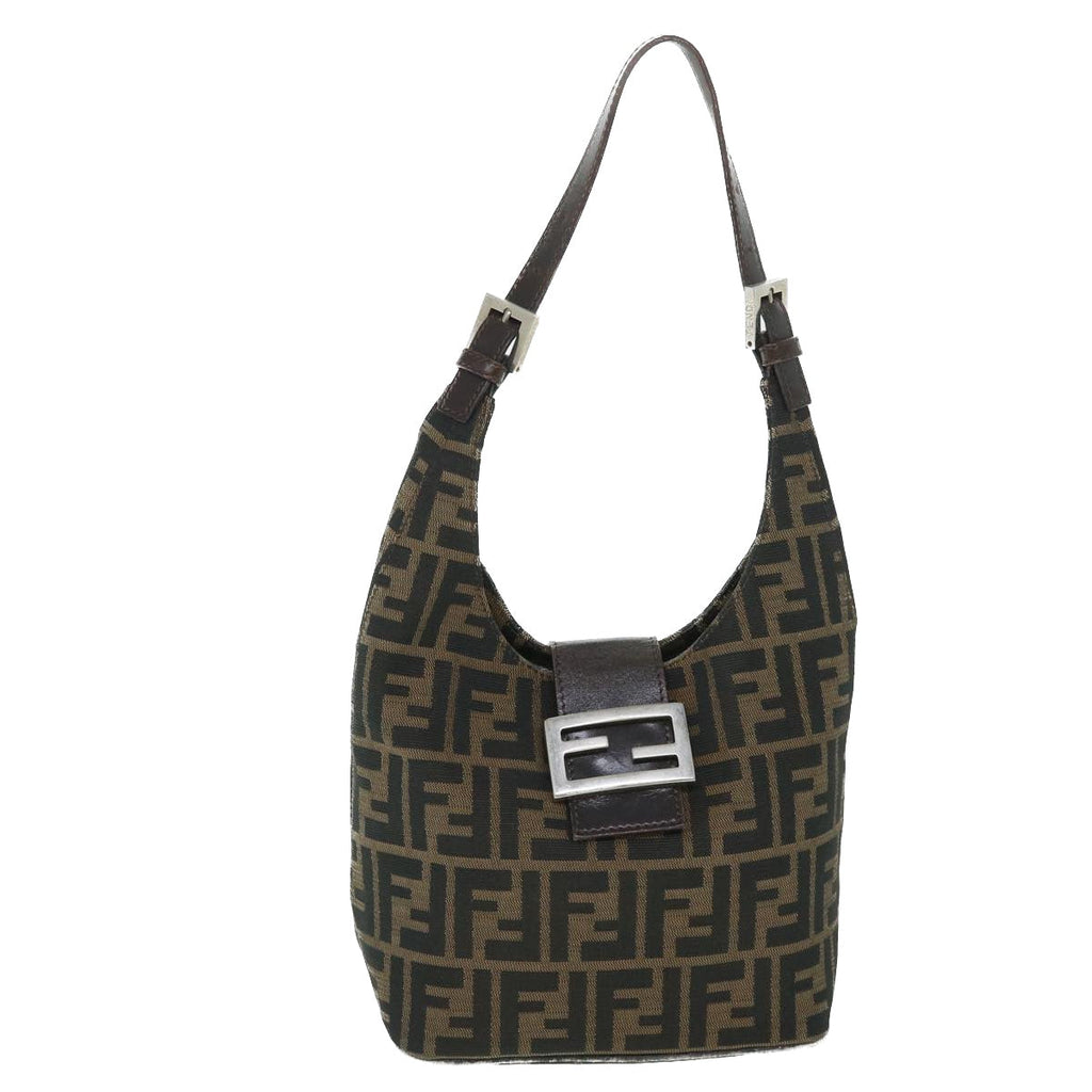 FENDI Zucca Canvas Mamma Baguette Shoulder Bag Black Brownbs8308