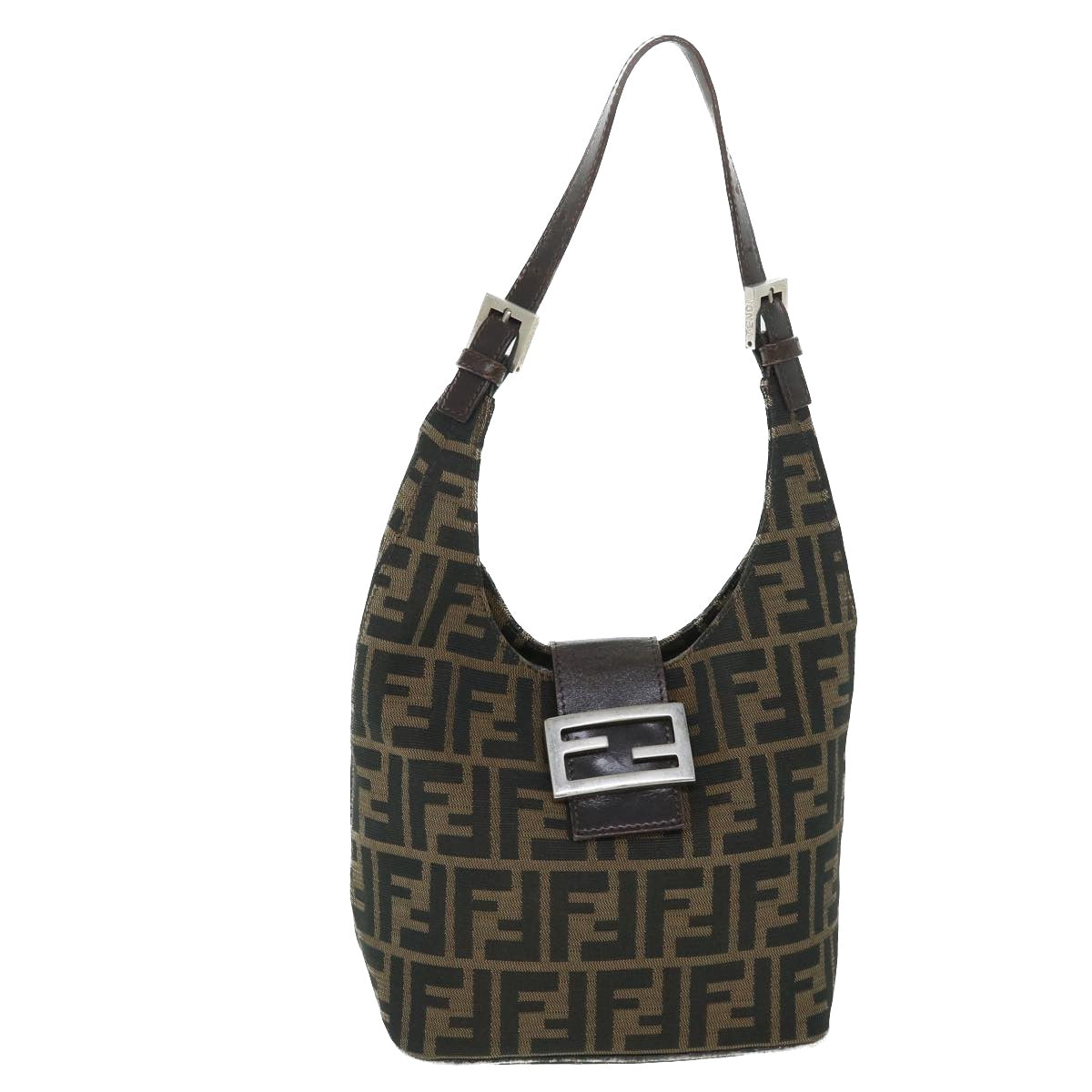 FENDI Zucca Canvas Mamma Baguette Shoulder Bag Black Brownbs8308