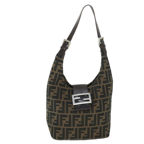 FENDI Zucca Canvas Mamma Baguette Shoulder Bag Black Brownbs8308