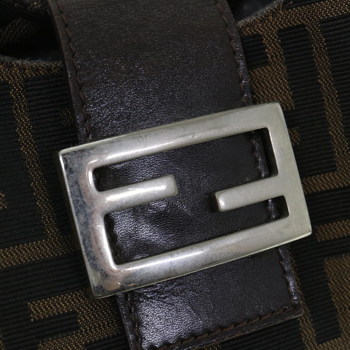 FENDI Zucca Canvas Mamma Baguette Shoulder Bag Black Brownbs8308