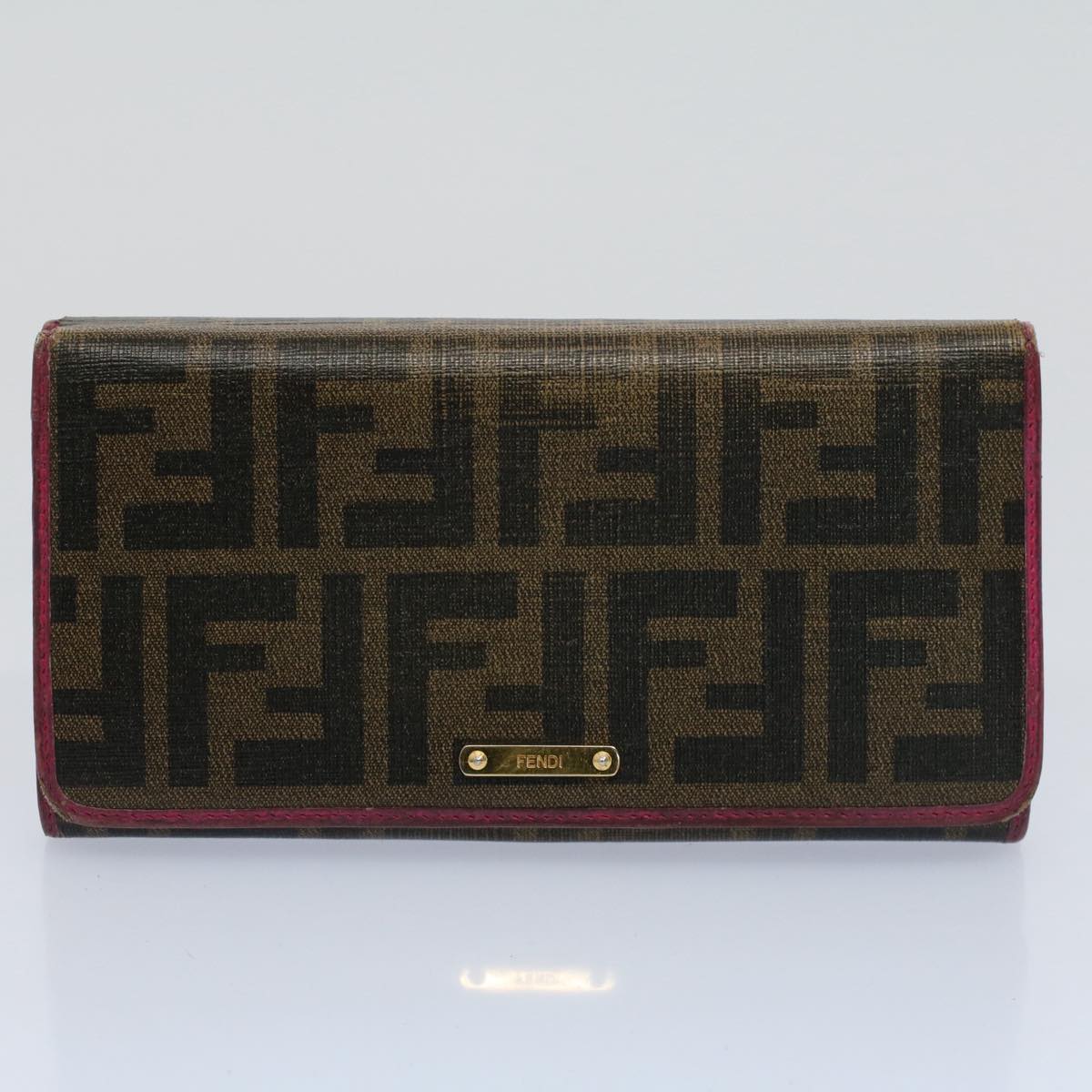 FENDI Zucca Zucchino Canvas Pouch Wallet Canvas 4Set Brown Blackbs8399