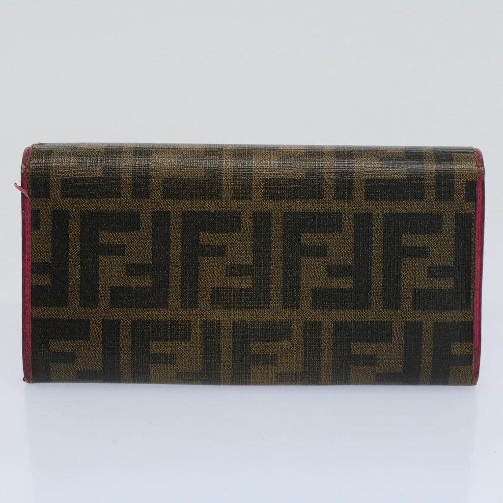 FENDI Zucca Zucchino Canvas Pouch Wallet Canvas 4Set Brown Blackbs8399