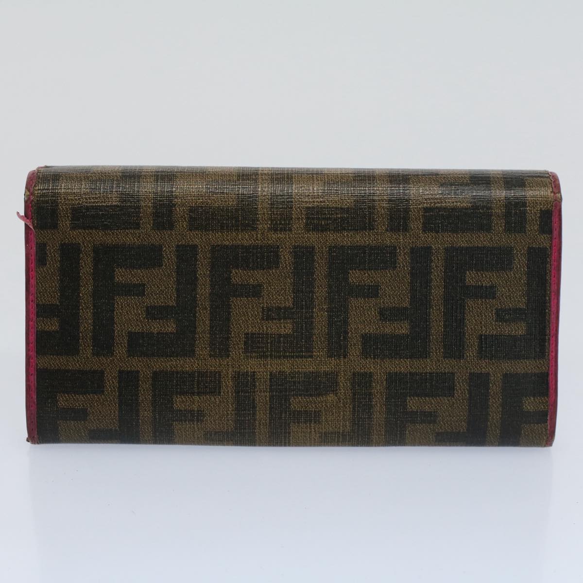FENDI Zucca Zucchino Canvas Pouch Wallet Canvas 4Set Brown Blackbs8399