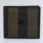 FENDI Zucca Zucchino Canvas Pouch Wallet Canvas 4Set Brown Blackbs8399