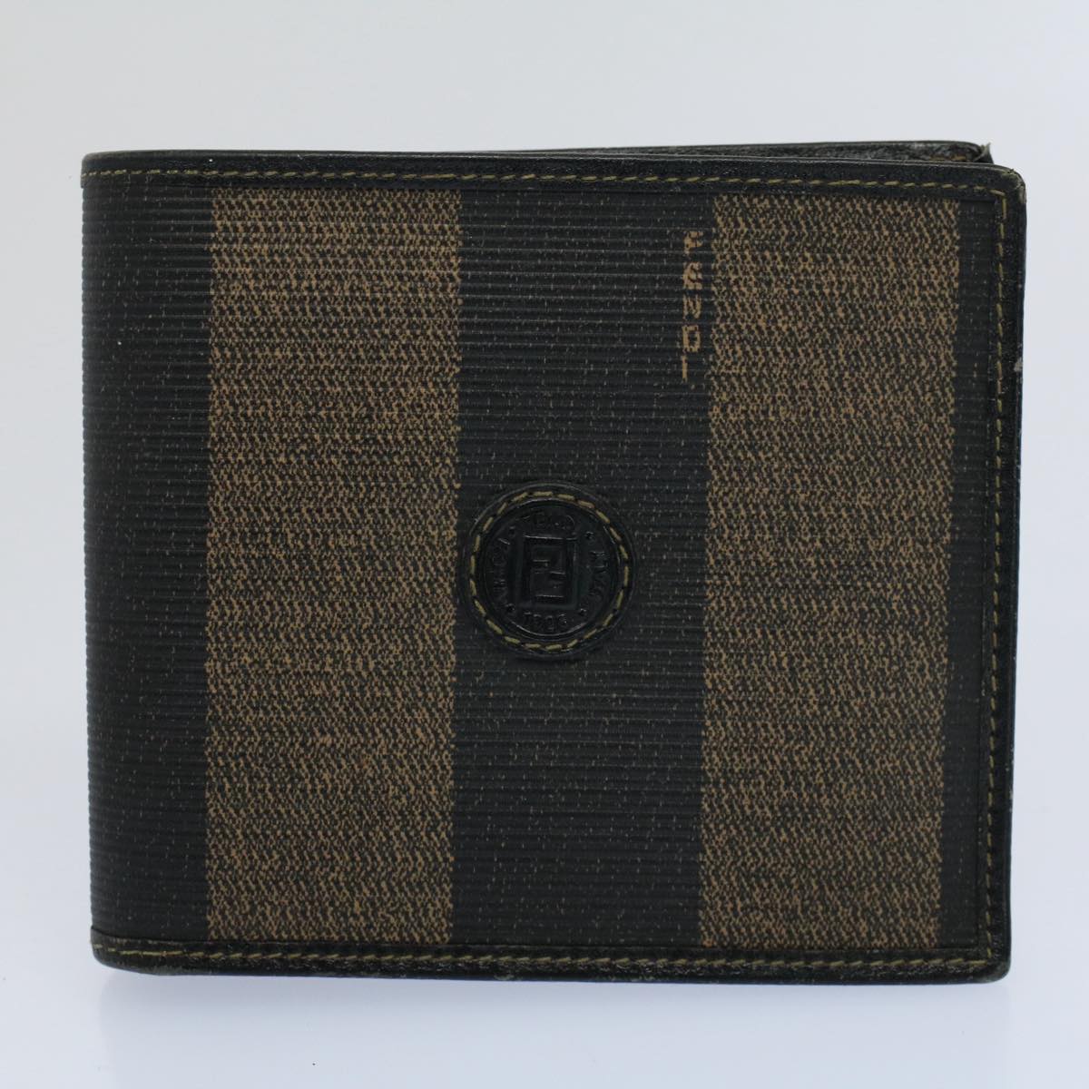 FENDI Zucca Zucchino Canvas Pouch Wallet Canvas 4Set Brown Blackbs8399