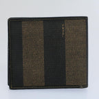 FENDI Zucca Zucchino Canvas Pouch Wallet Canvas 4Set Brown Blackbs8399