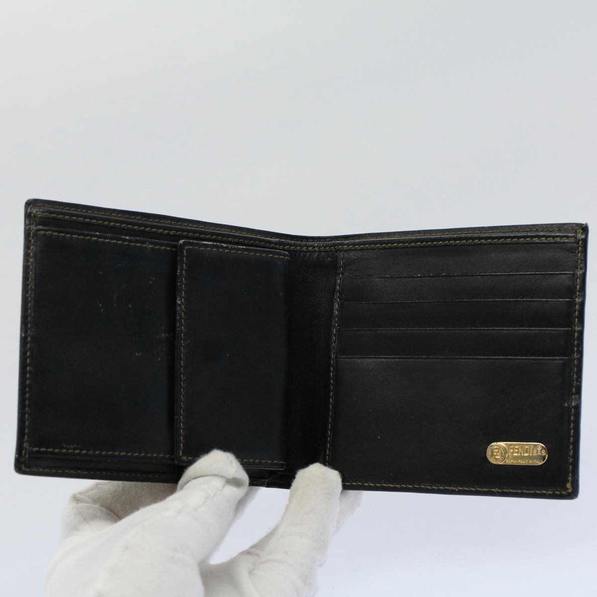 FENDI Zucca Zucchino Canvas Pouch Wallet Canvas 4Set Brown Blackbs8399