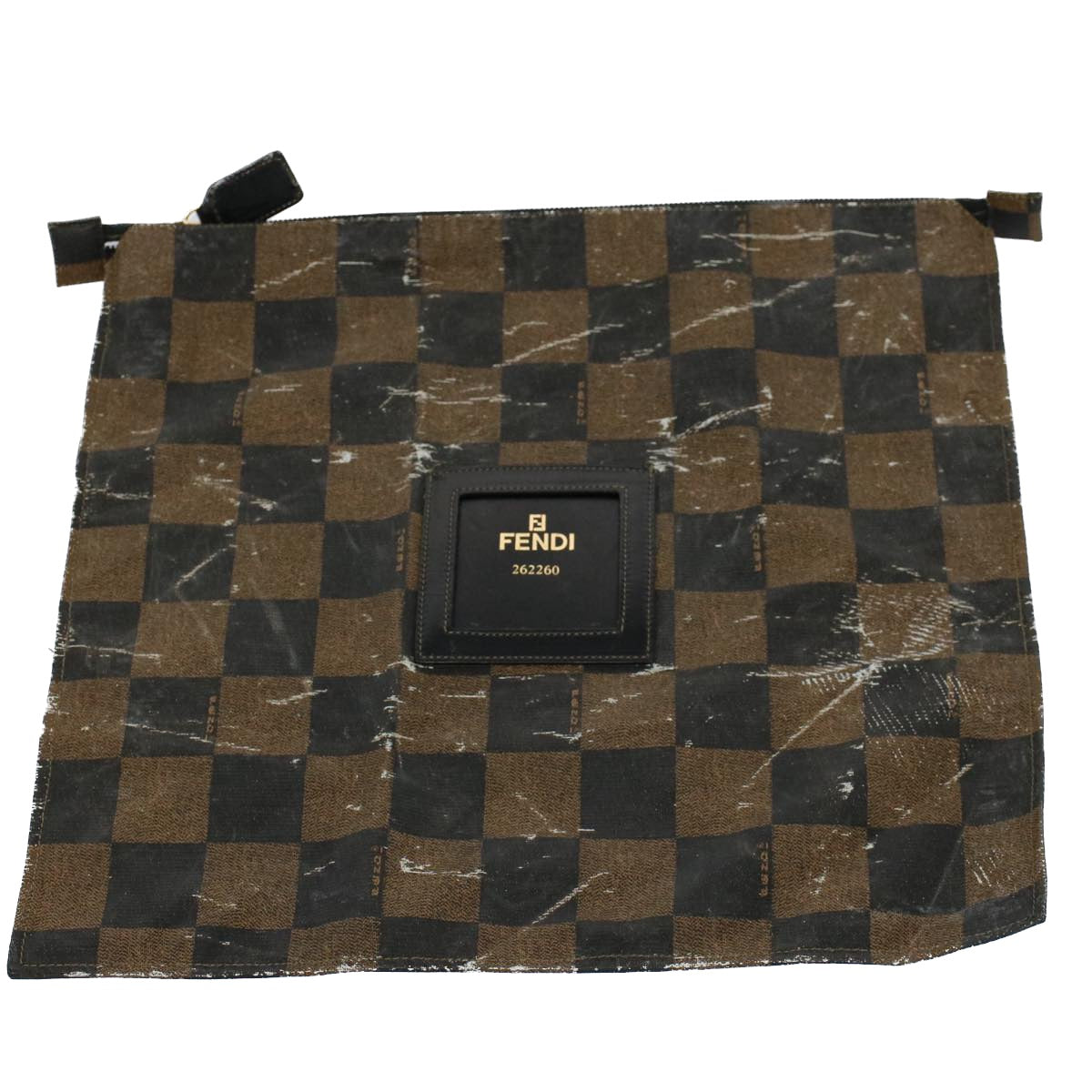 FENDI Zucca Zucchino Canvas Pouch Wallet Canvas 4Set Brown Blackbs8399