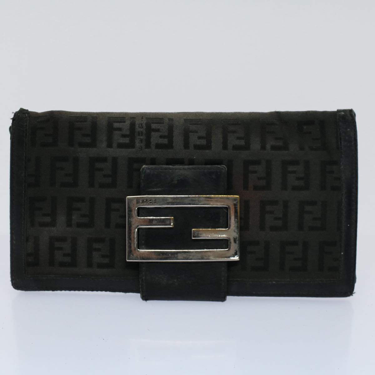 FENDI Zucca Zucchino Canvas Pouch Wallet Canvas 4Set Brown Blackbs8399