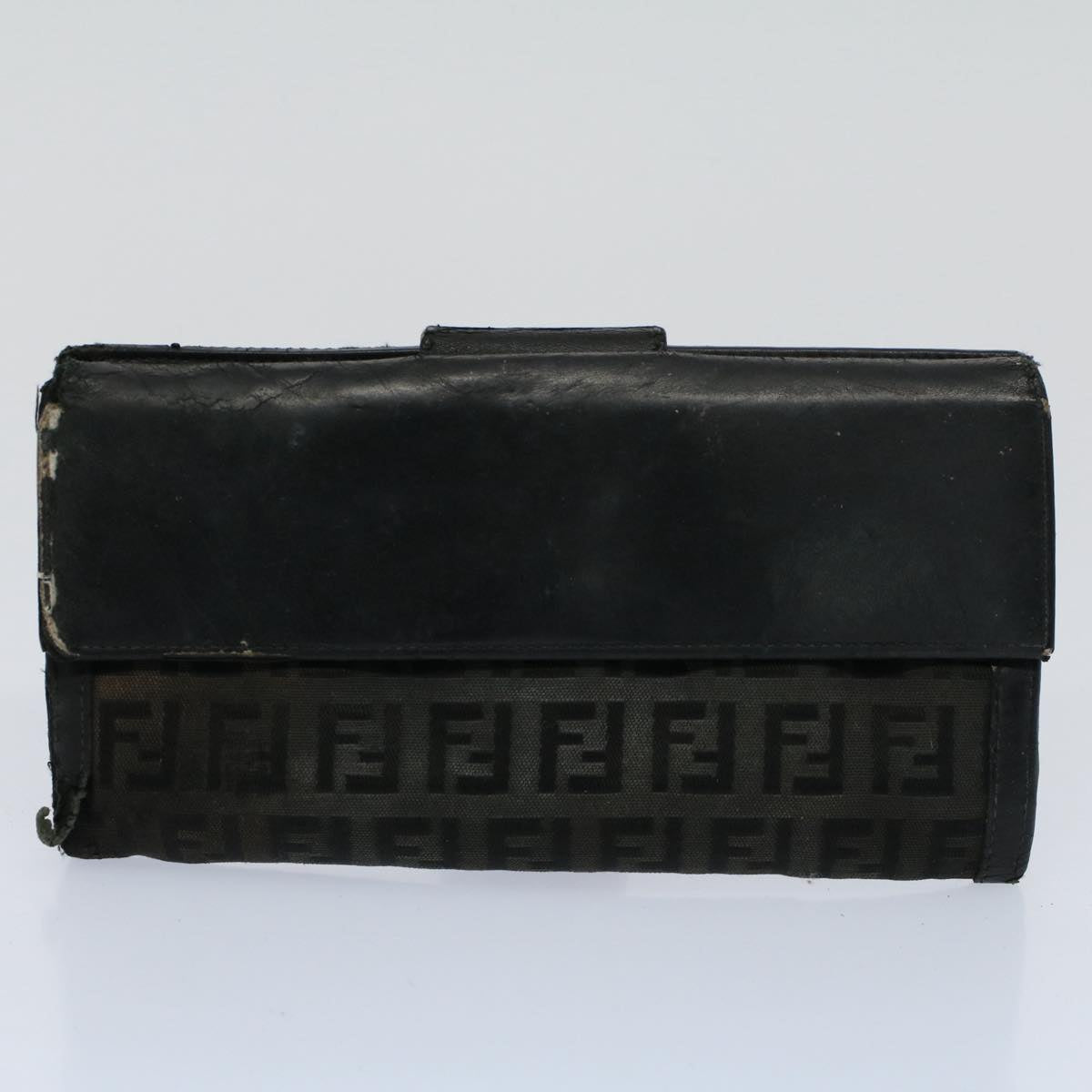 FENDI Zucca Zucchino Canvas Pouch Wallet Canvas 4Set Brown Blackbs8399