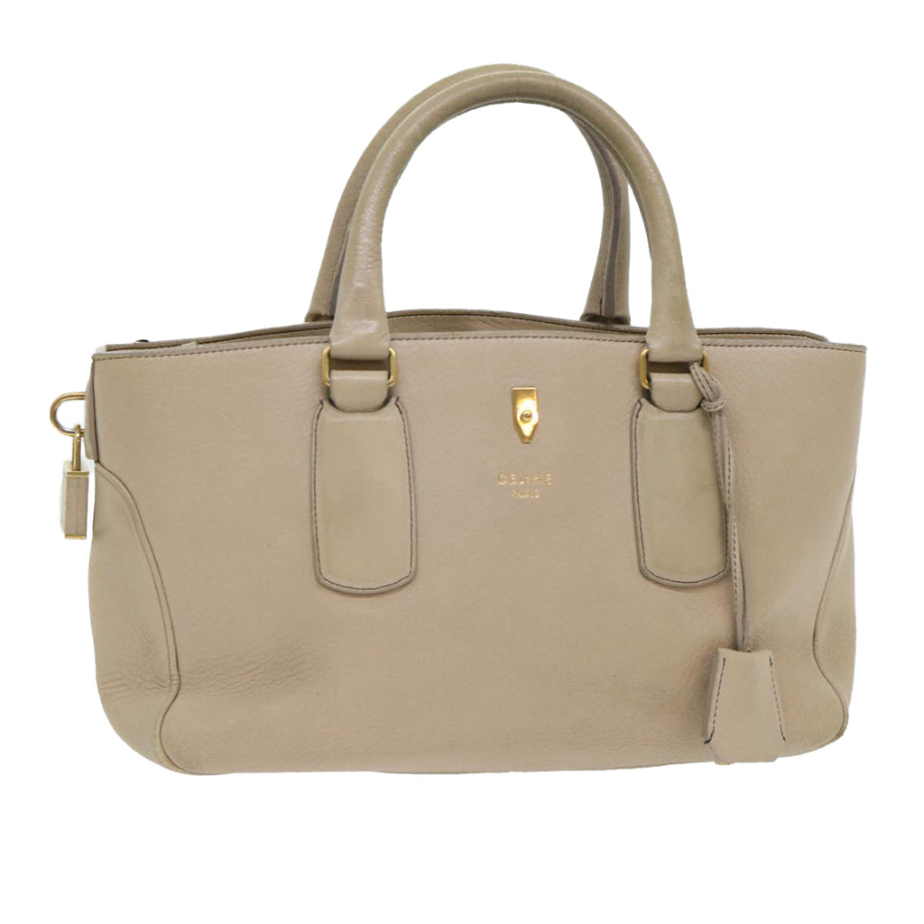 CELINE Hand Bag Leather Beige  8421