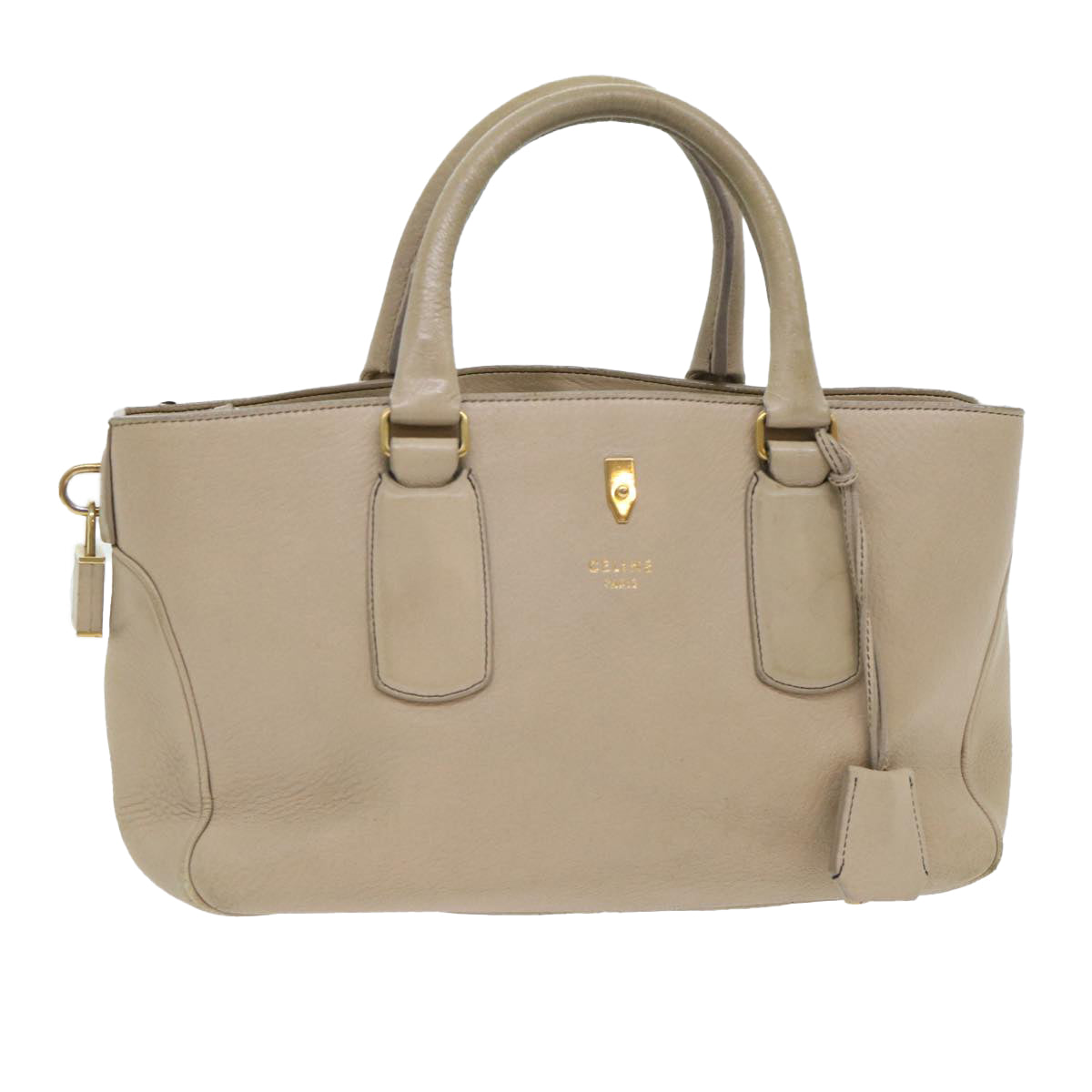 CELINE Hand Bag Leather Beige  8421