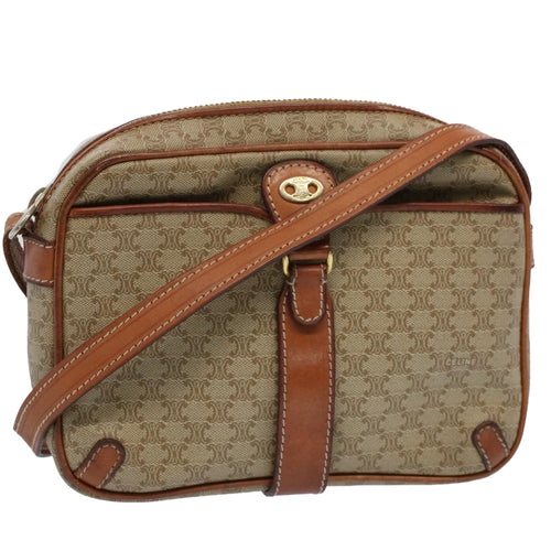 CELINE Macadam Canvas Shoulder Bag Leather Beige  8427