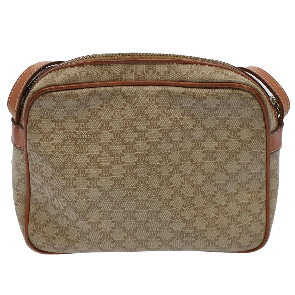 CELINE Macadam Canvas Shoulder Bag Leather Beige  8427