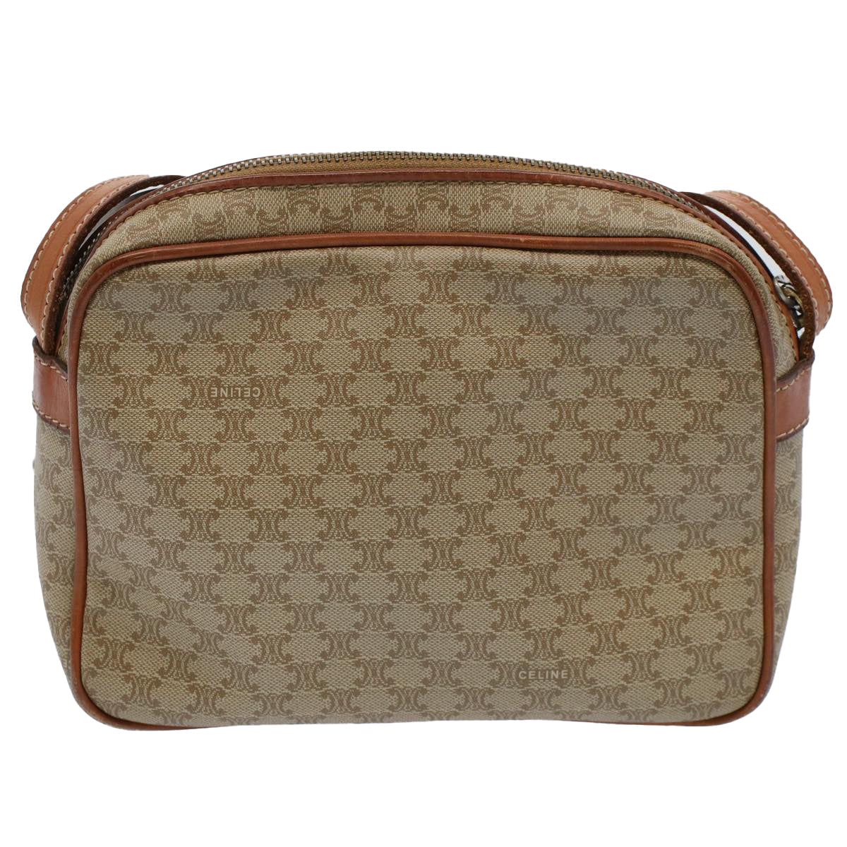 CELINE Macadam Canvas Shoulder Bag Leather Beige  8427