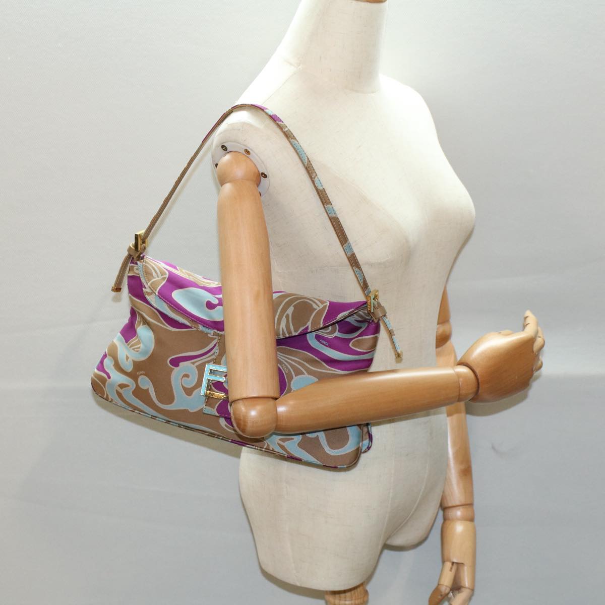FENDI Mamma Baguette Shoulder Bag Canvas Multicolor 2305 26796 018bs8434