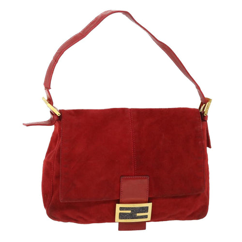 FENDI Mamma Baguette Shoulder Bag Suede Redbs8443