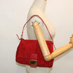 FENDI Mamma Baguette Shoulder Bag Suede Redbs8443