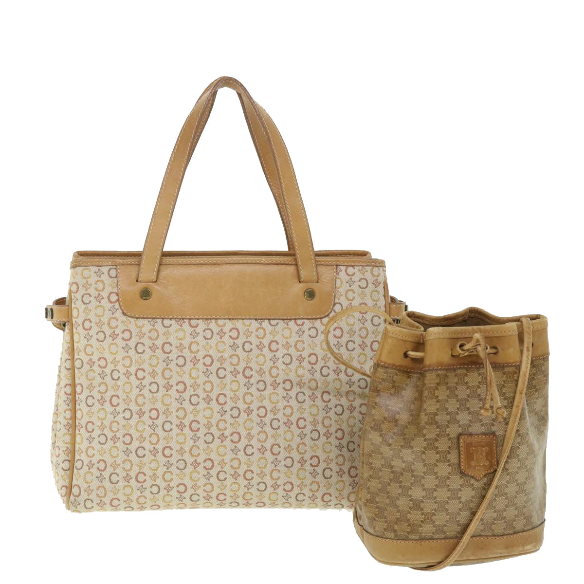 CELINE Macadam Canvas Hand Bag 2Set Beige  8536