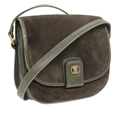 CELINE Shoulder Bag Suede Gray  8616
