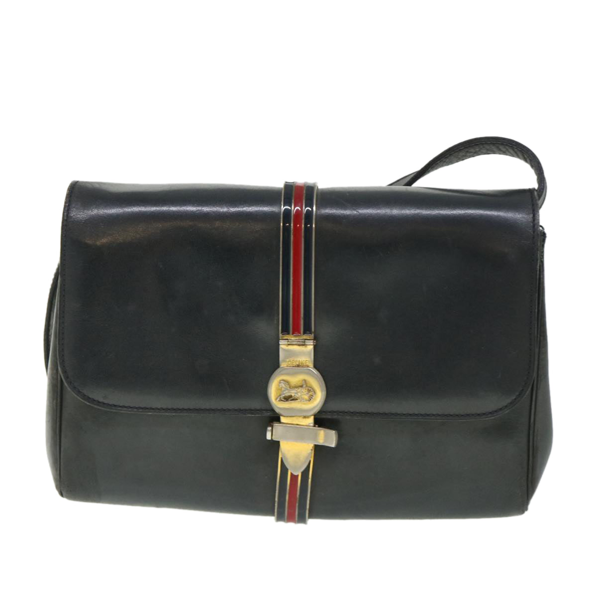 CELINE Horse Carriage Shoulder Bag Leather Navy  8618