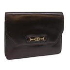 CELINE Clutch Bag Leather Brown  8620