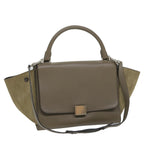 CELINE Trapeze Hand Bag Leather 2way Brown Gray  8887