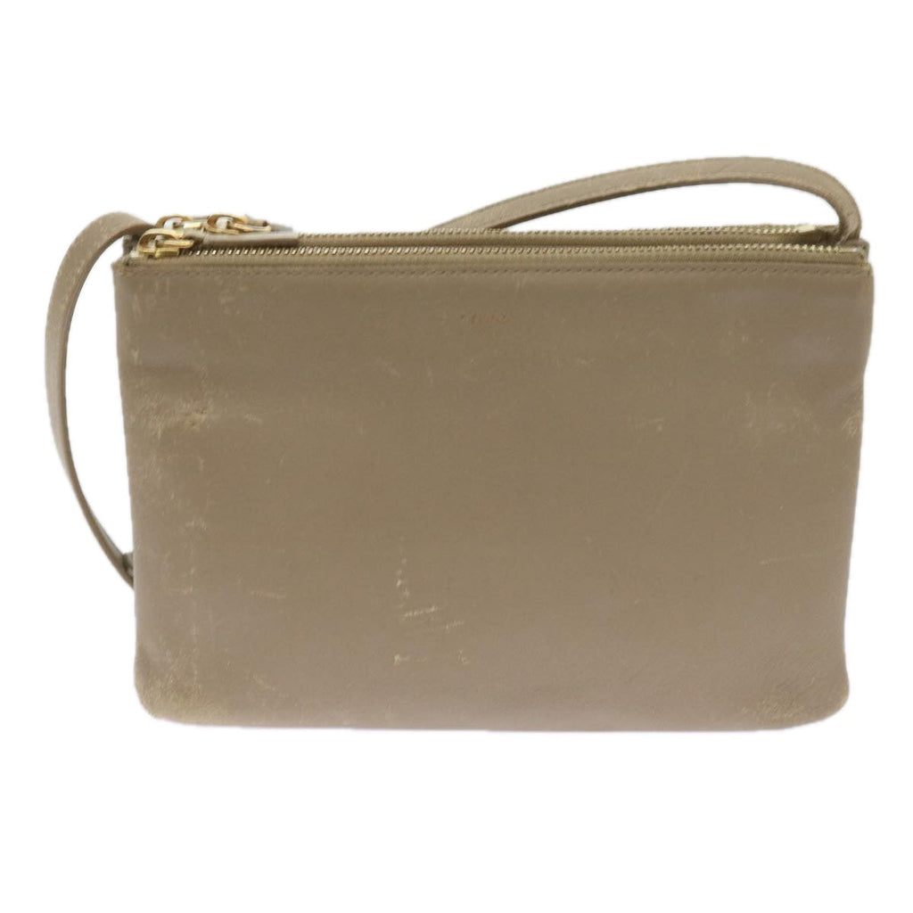CELINE TRIO SMALL Shoulder Bag Leather Beige  8890