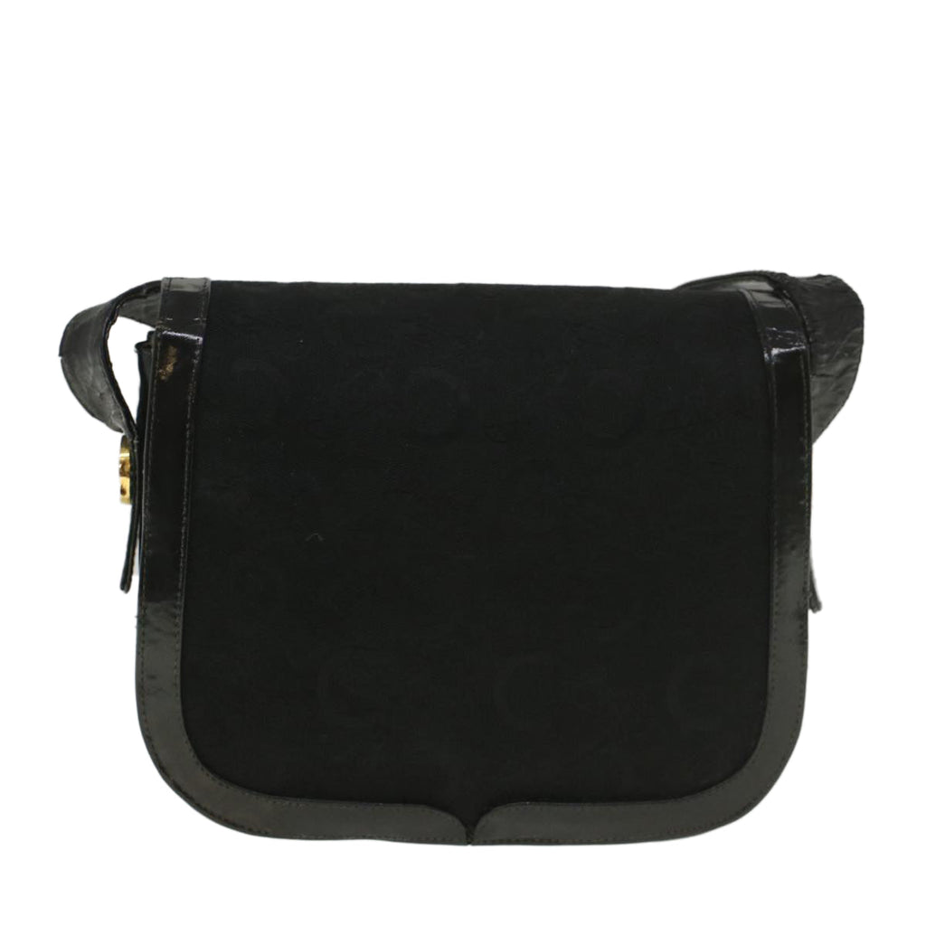 CELINE C Macadam Canvas Horse Carriage Shoulder Bag Black Auth bs8998
