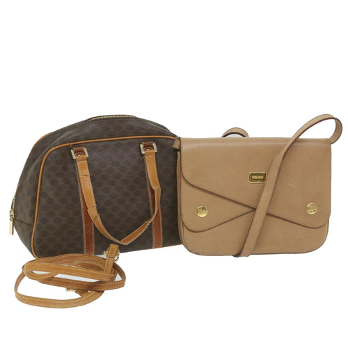 CELINE Macadam Canvas Shoulder Bag PVC Leather 2Set Beige Brown  9101