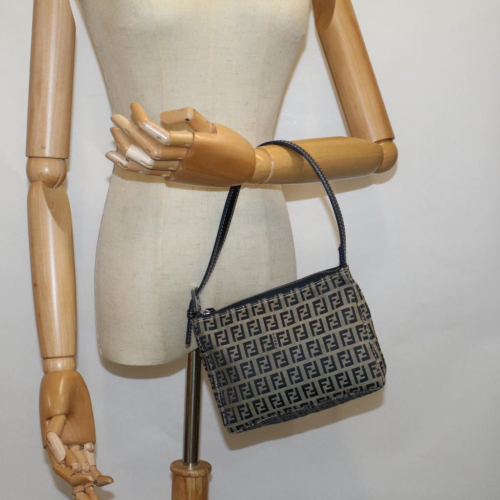 FENDI Zucchino Canvas Shoulder Bag Navybs9131