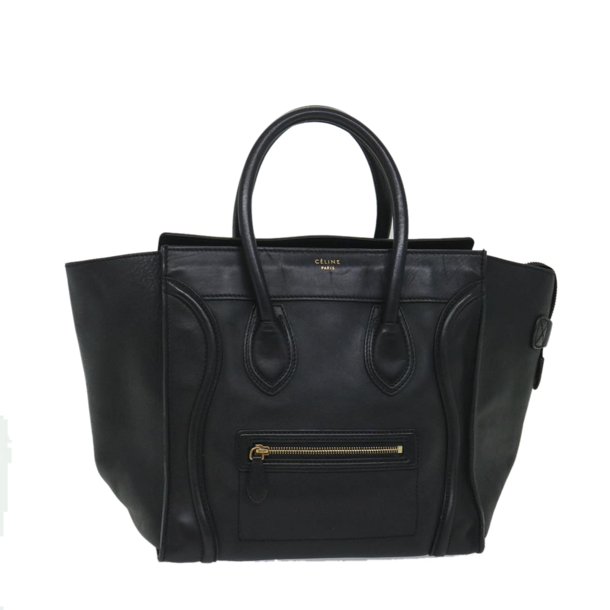 CELINE Luggage Tote Bag Leather Black  9159