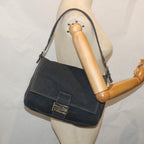FENDI Mamma Baguette Shoulder Bag Canvas Navybs9180