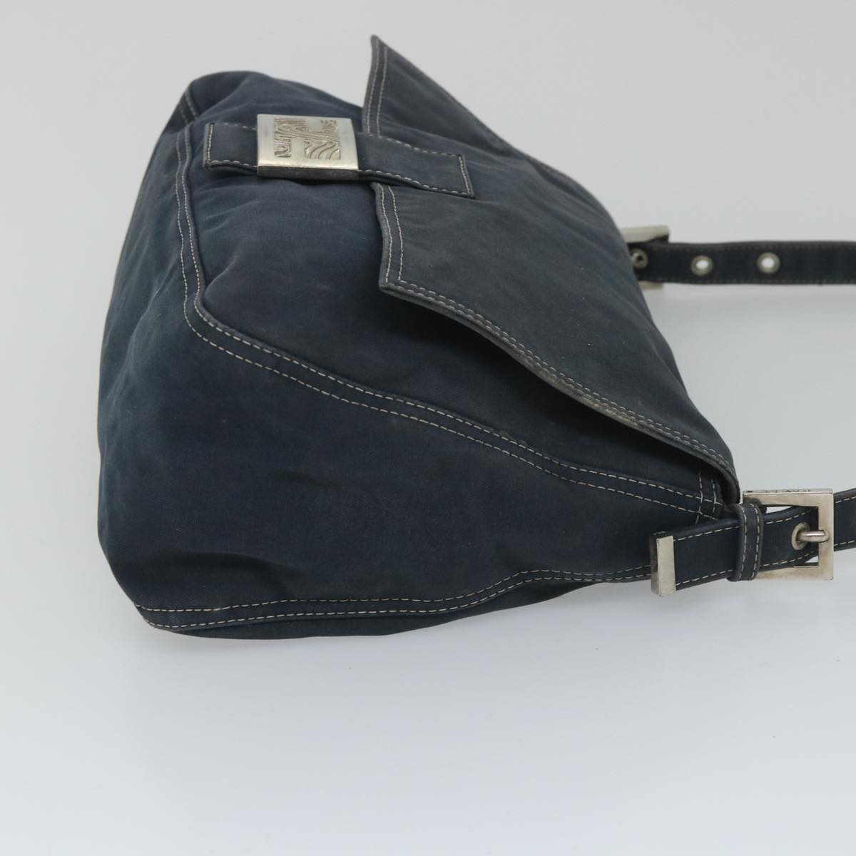 FENDI Mamma Baguette Shoulder Bag Canvas Navybs9180