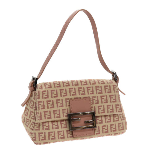 FENDI Zucchino Canvas Mamma Baguette Shoulder Bag Pinkbs9221