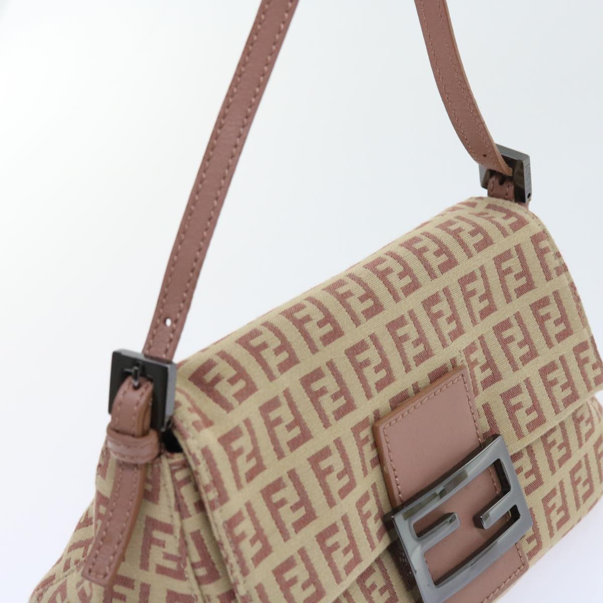 FENDI Zucchino Canvas Mamma Baguette Shoulder Bag Pinkbs9221