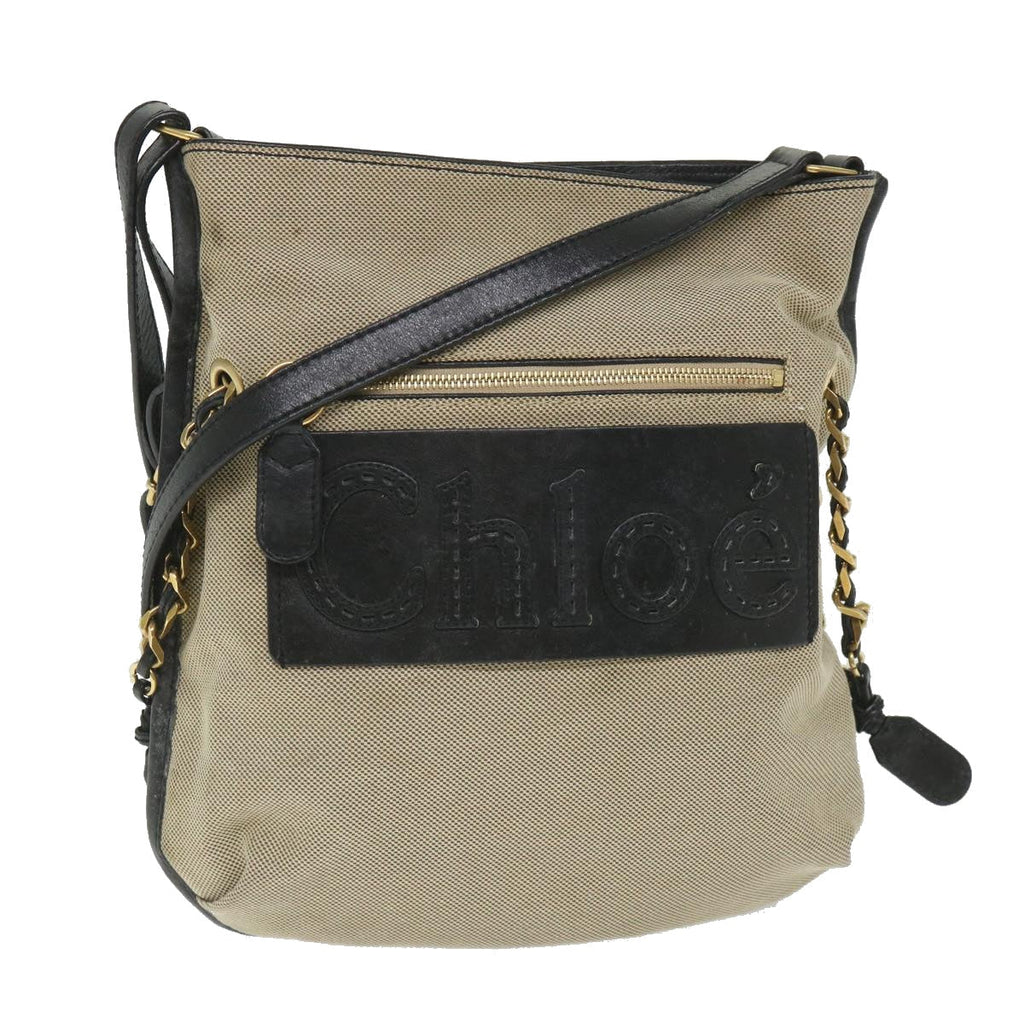 Chloe Harley Shoulder Bag Canvas Leather Beige Black bs9282