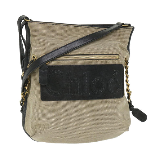Chloe Harley Shoulder Bag Canvas Leather Beige Black bs9282