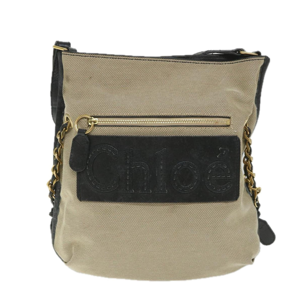 Chloe Harley Shoulder Bag Canvas Leather Beige Black bs9282