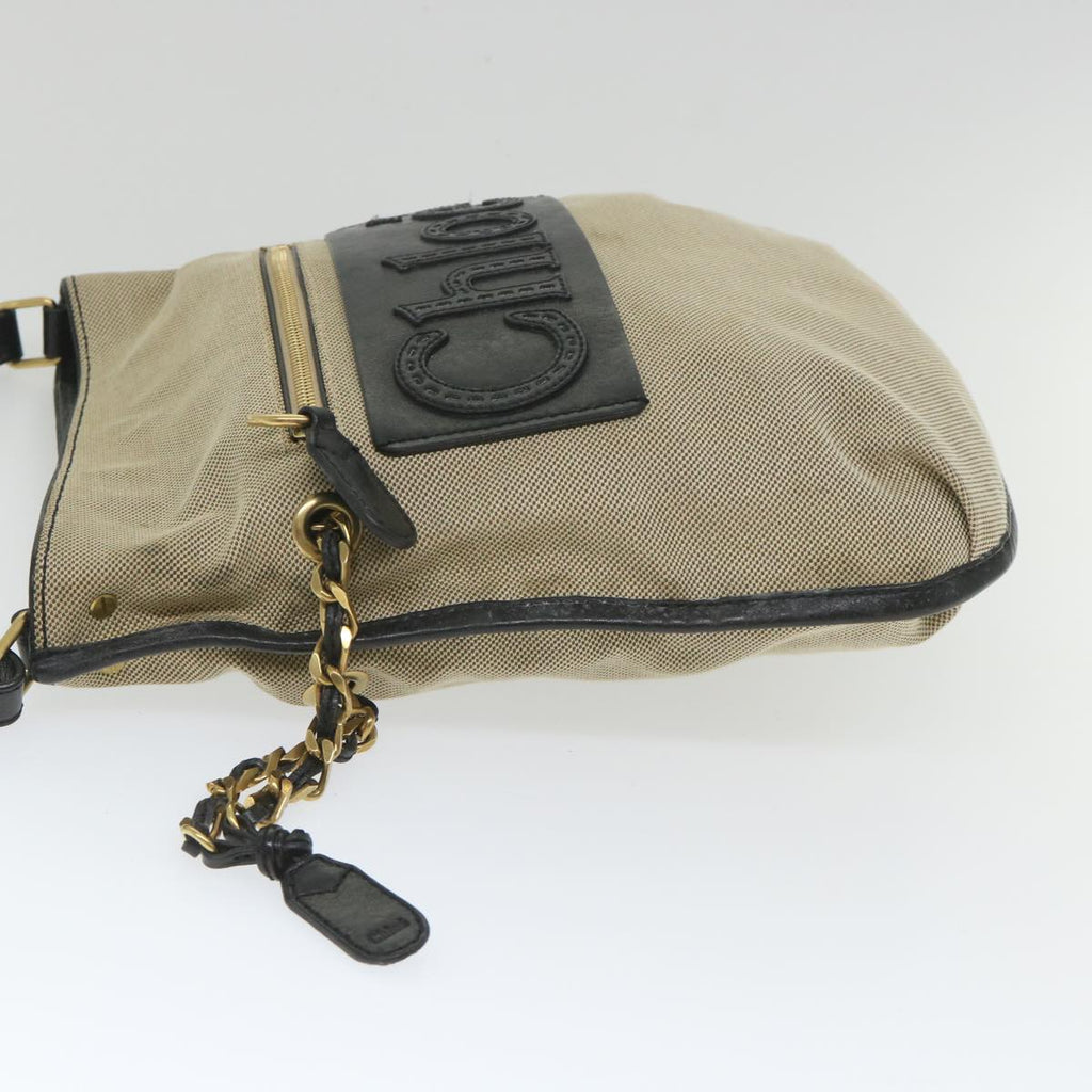 Chloe Harley Shoulder Bag Canvas Leather Beige Black bs9282
