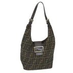 FENDI Zucca Canvas Mamma Baguette Shoulder Bag Black Brownbs9333