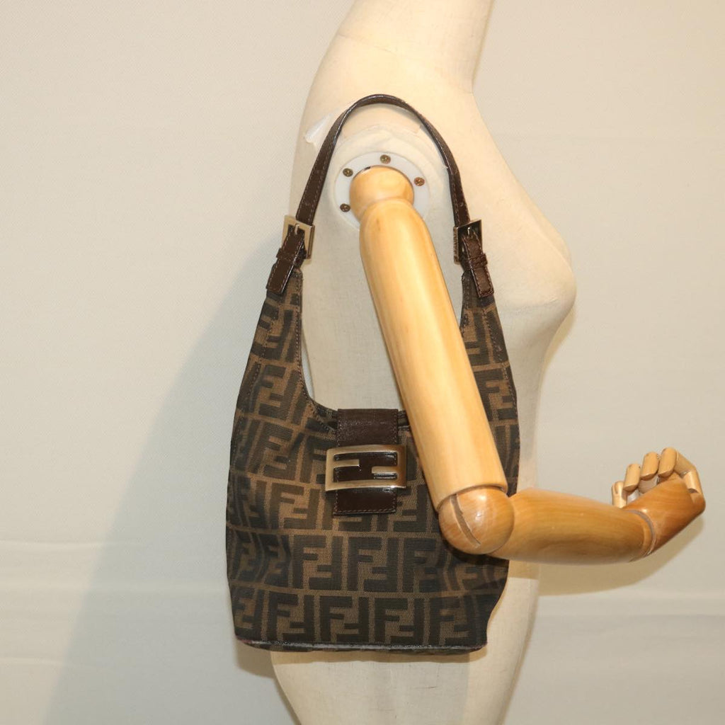 FENDI Zucca Canvas Mamma Baguette Shoulder Bag Black Brownbs9333