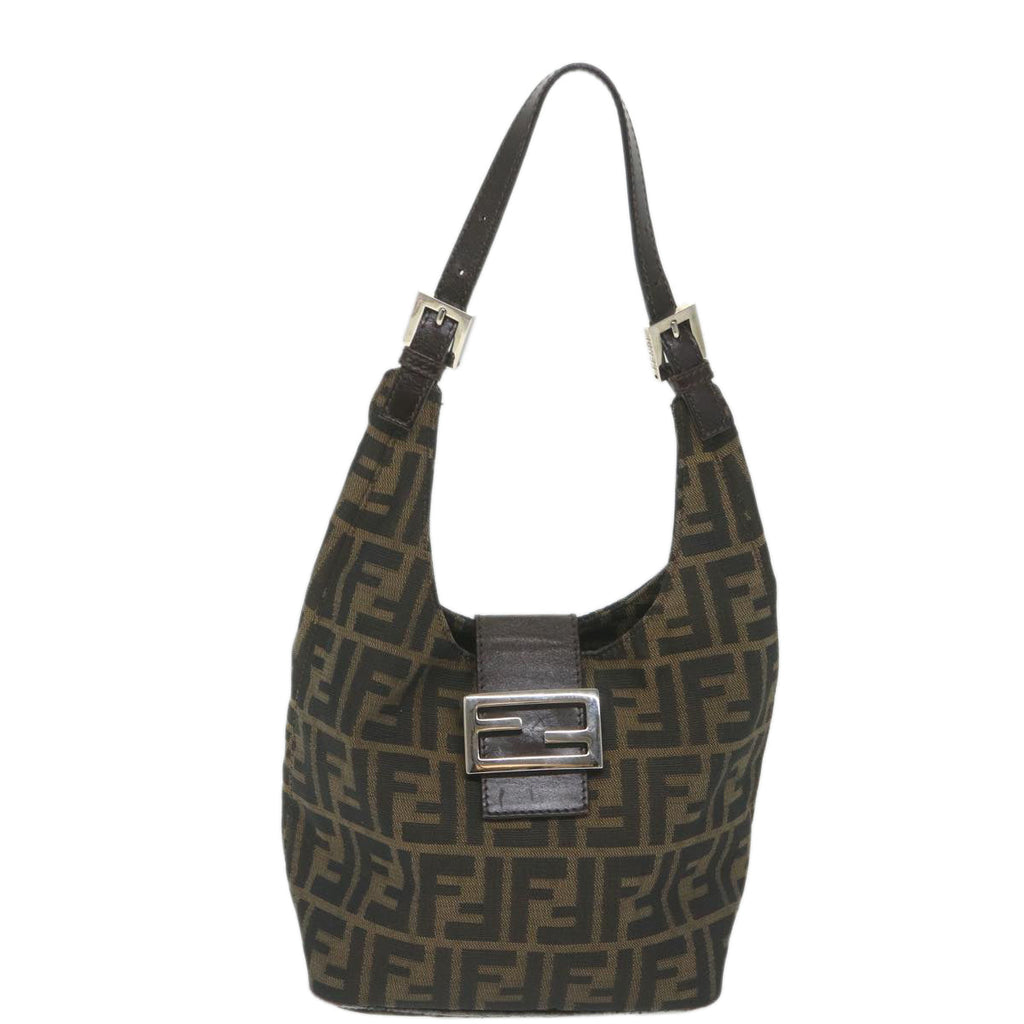 FENDI Zucca Canvas Mamma Baguette Shoulder Bag Black Brownbs9333