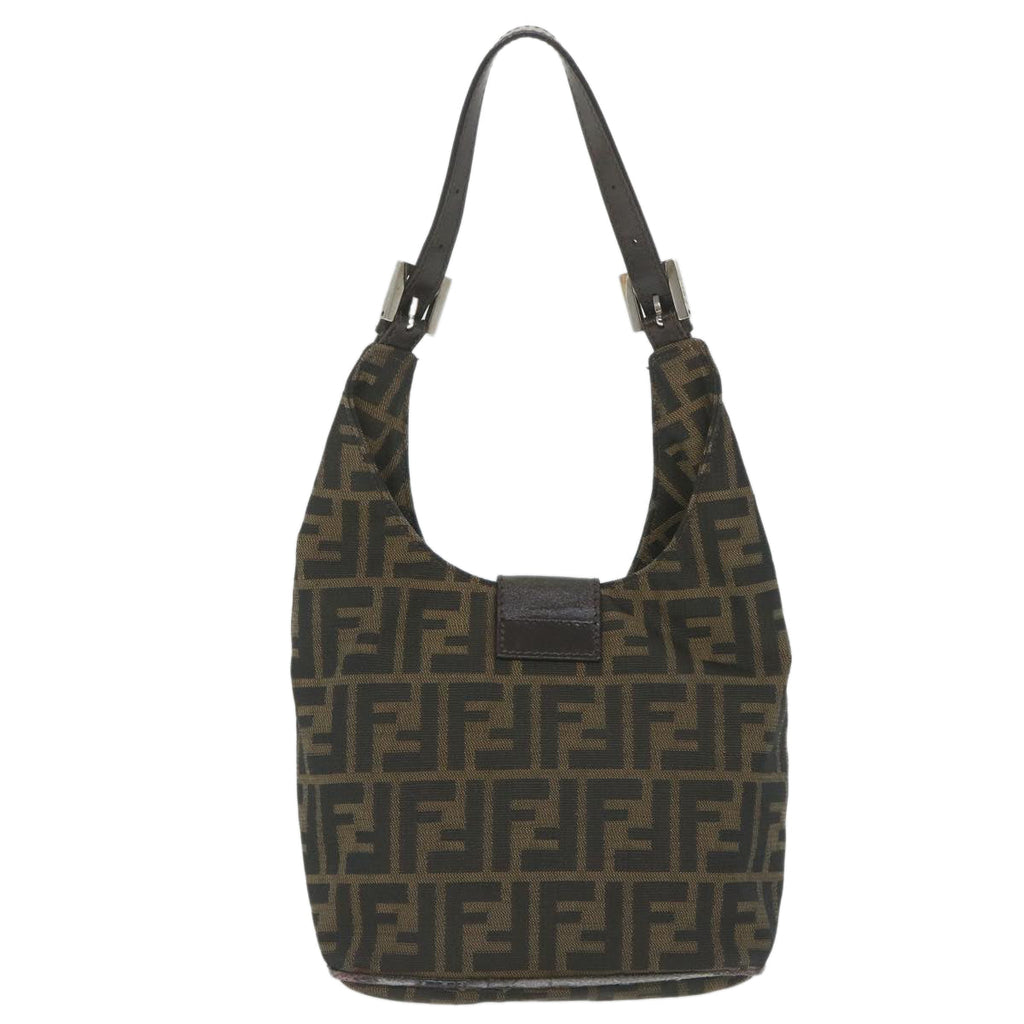 FENDI Zucca Canvas Mamma Baguette Shoulder Bag Black Brownbs9333