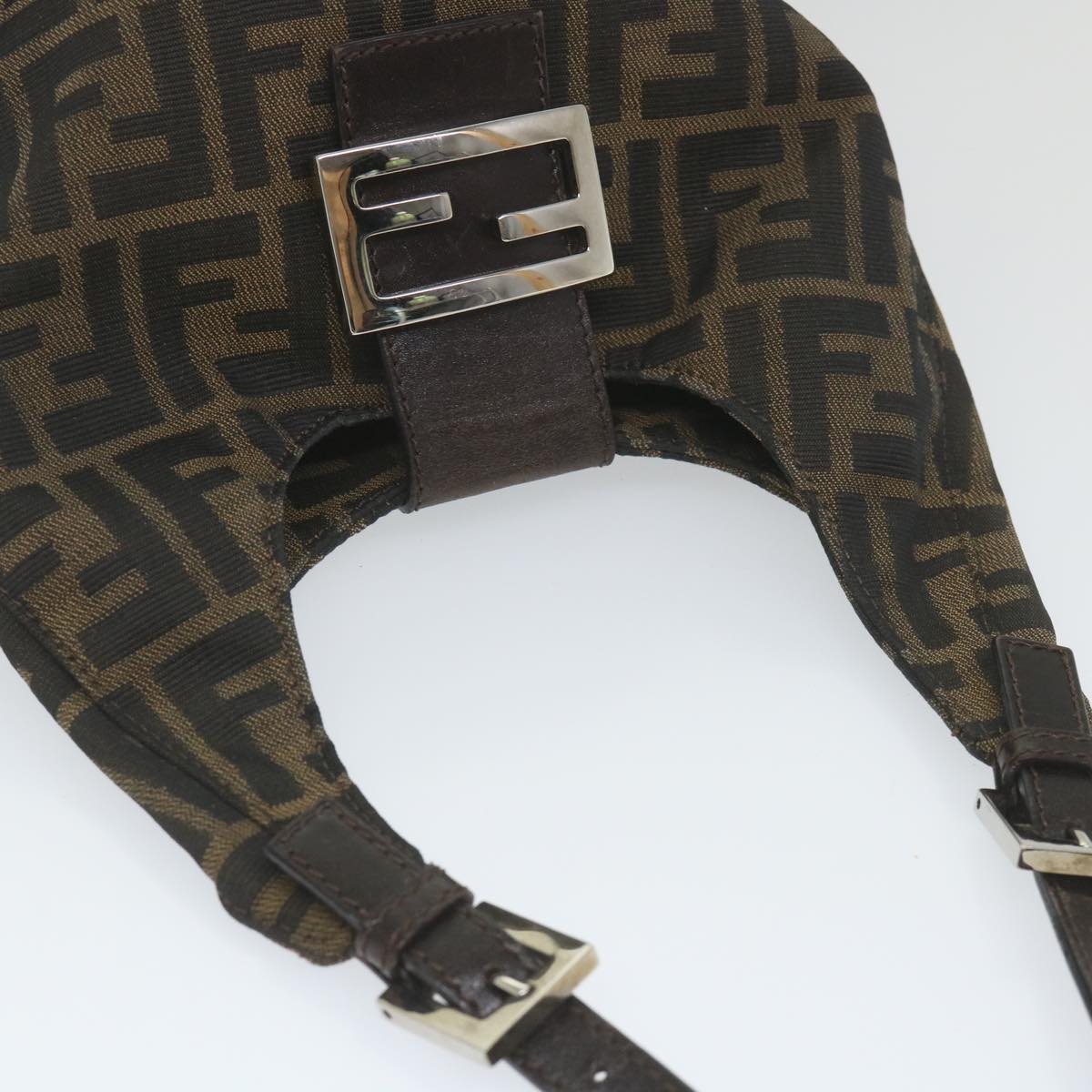 FENDI Zucca Canvas Mamma Baguette Shoulder Bag Black Brownbs9333