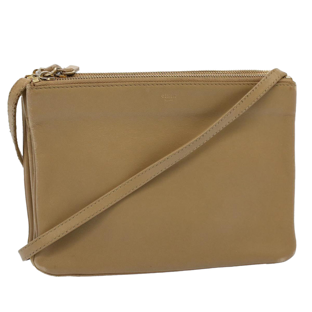 CELINE Trio PM Shoulder Bag Leather Beige  9583