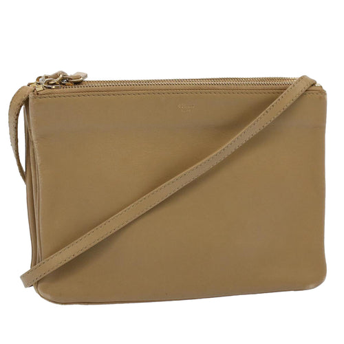 CELINE Trio PM Shoulder Bag Leather Beige  9583