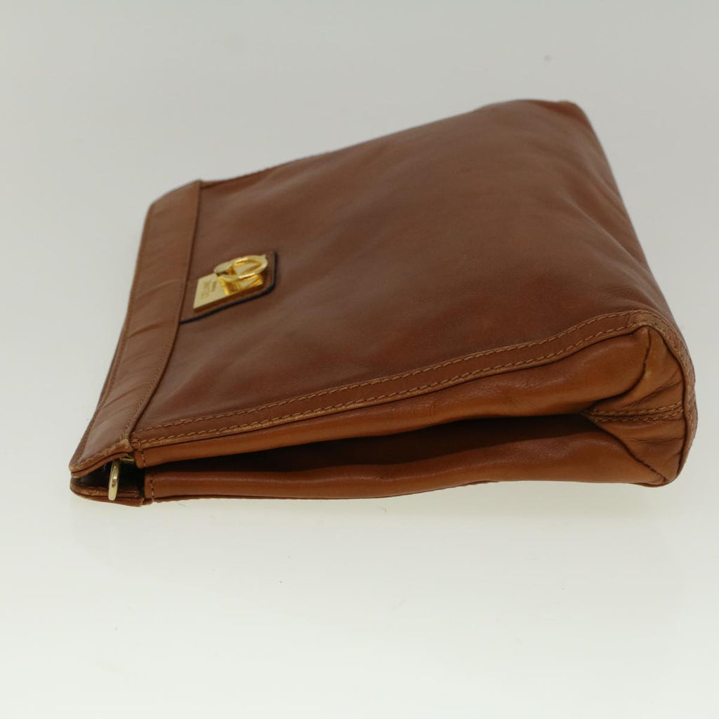 CELINE Clutch Bag Leather Brown  9584